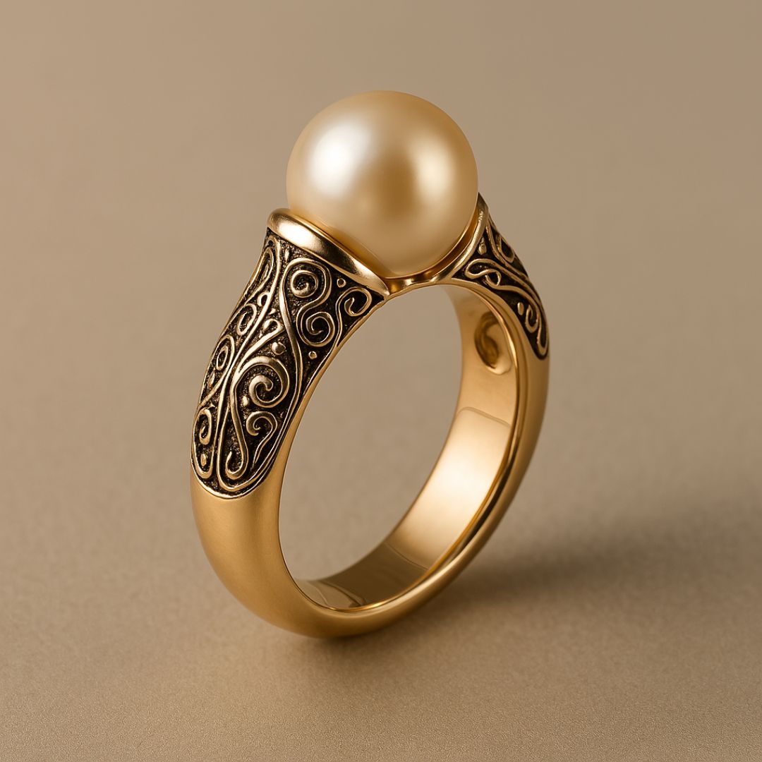 Eleganter Damen Perlenring Gold