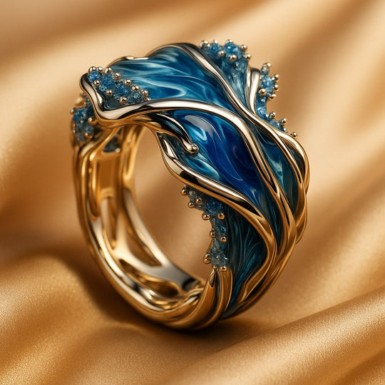 Vintage Goldener Wellenförmiger Damen Ring