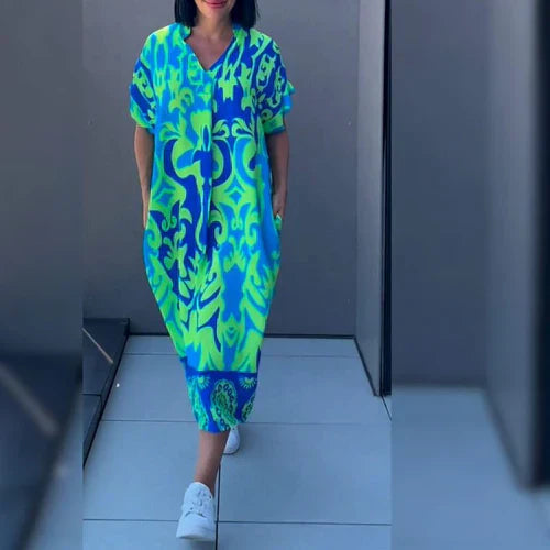 Entspanntes Damen Maxikleid mit Kunstdruck