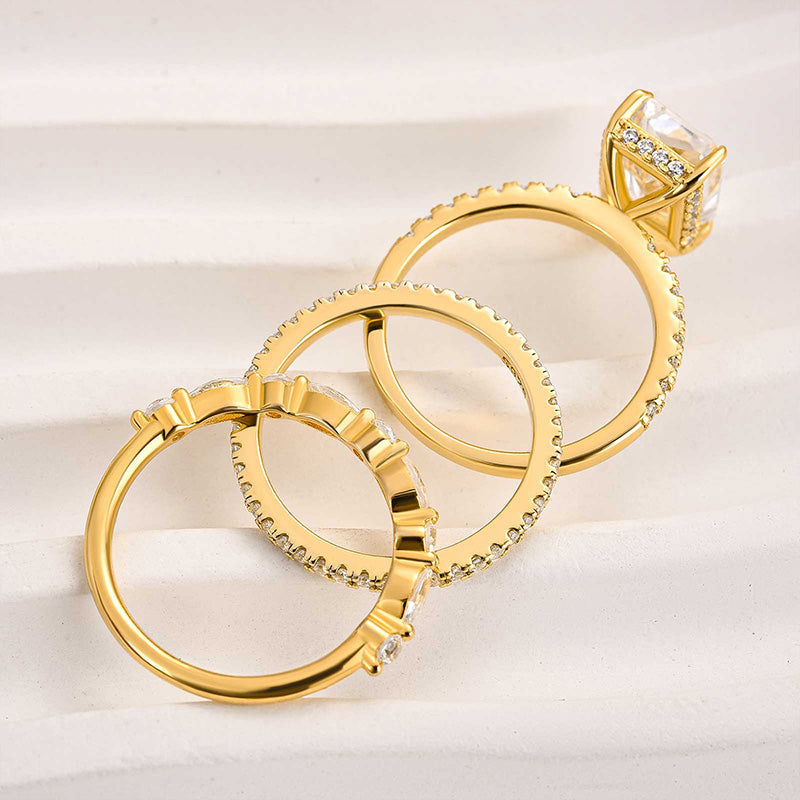 Eleganter Damen 3-teiliger Ehering Set 18k Gold