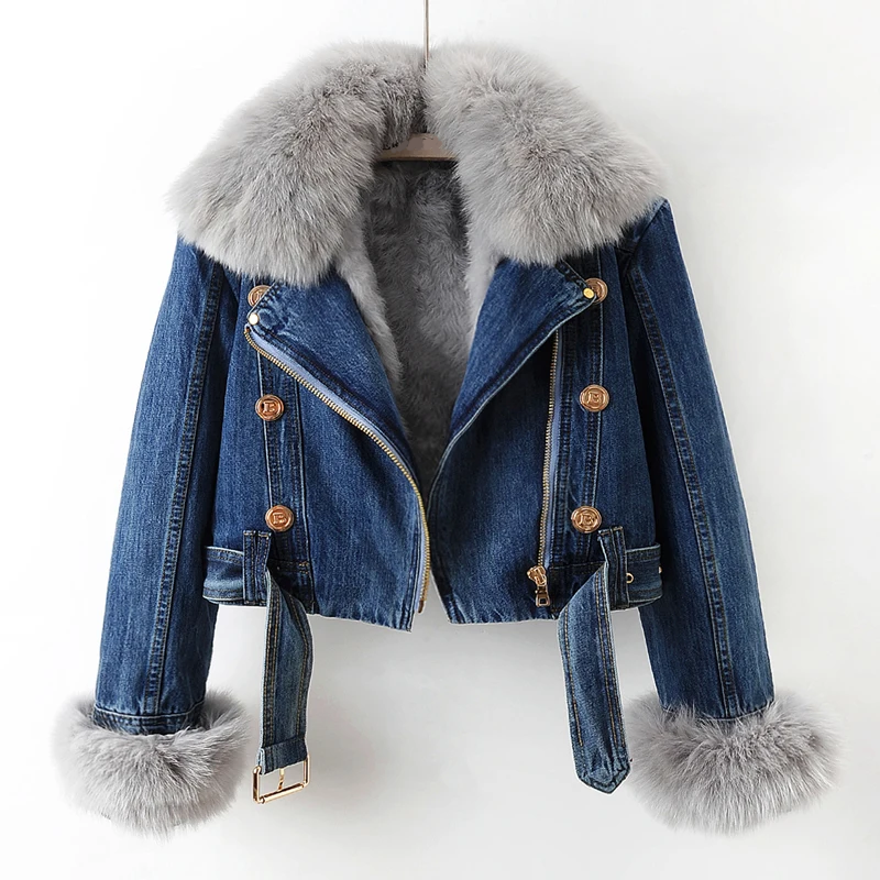 Denimjacke mit Pelz für Damen