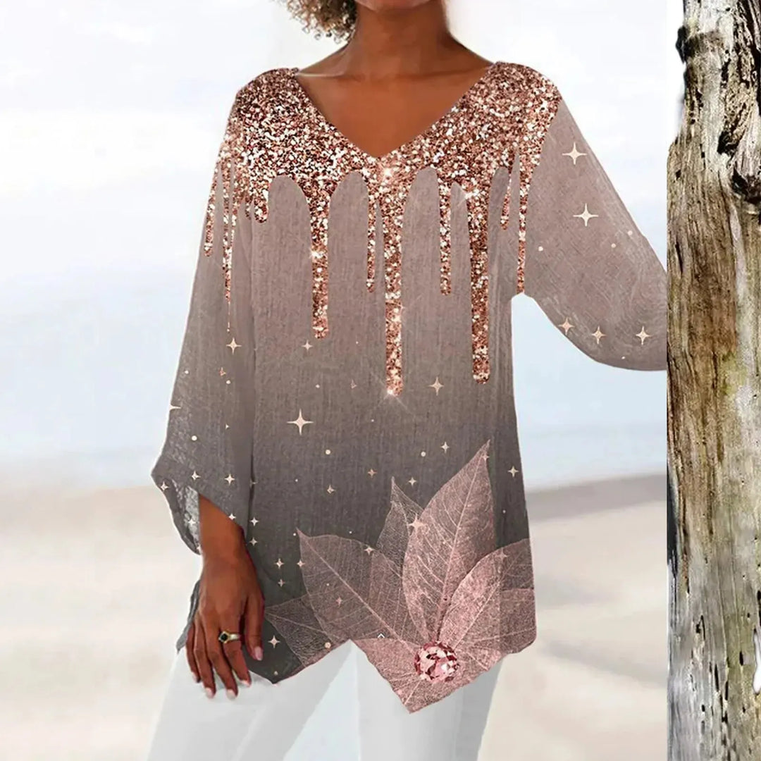 Vintage V-Ausschnitt Damen Bluse