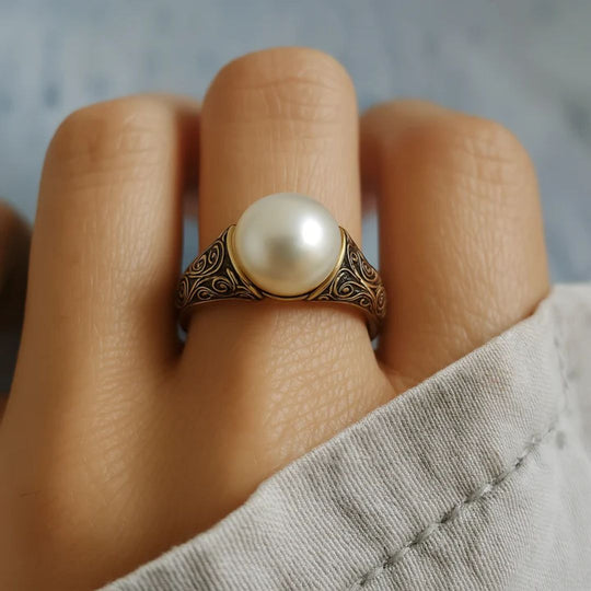 Eleganter Damen Perlenring Gold