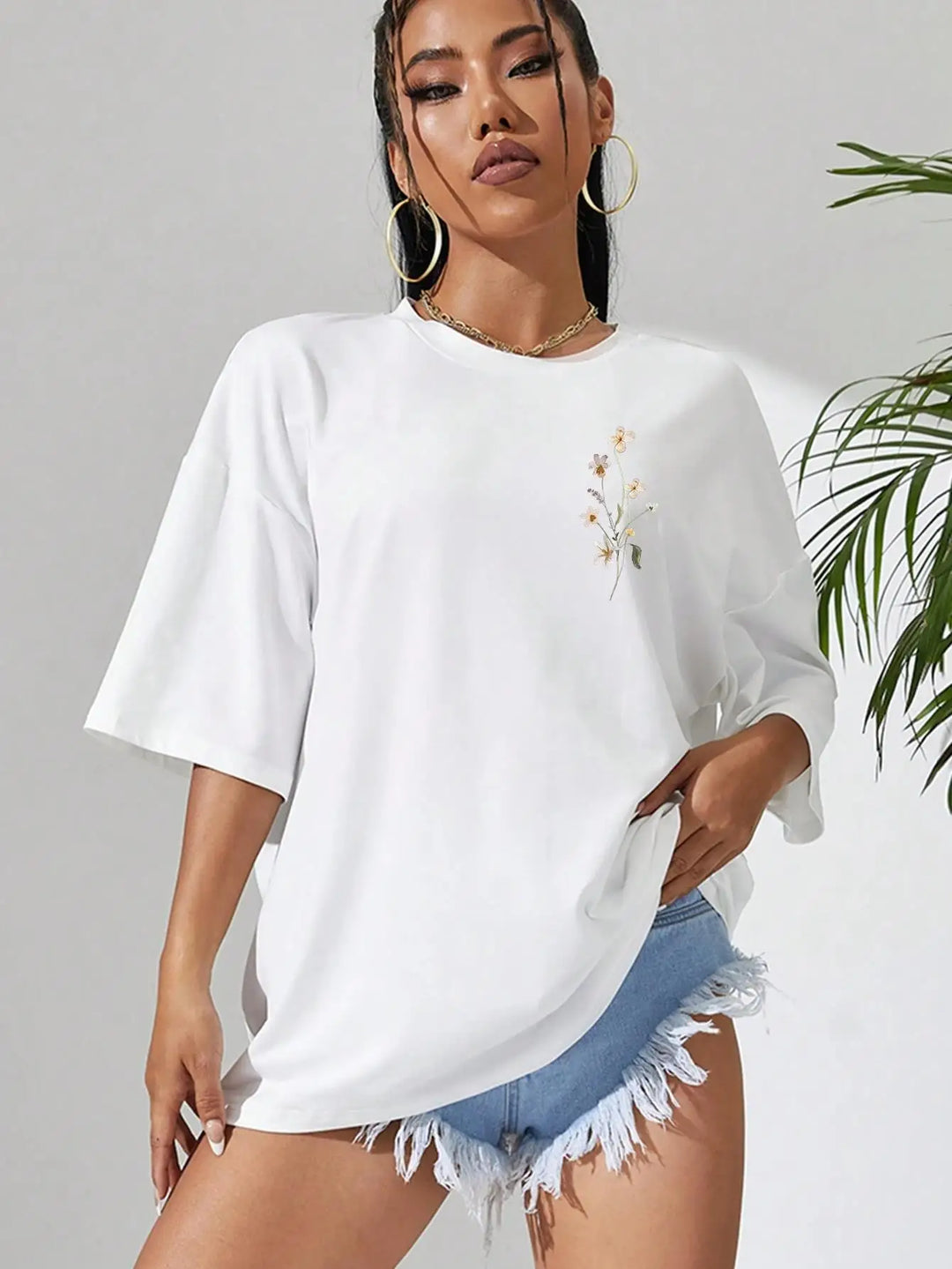 Florales Damen Baumwoll T-Shirt