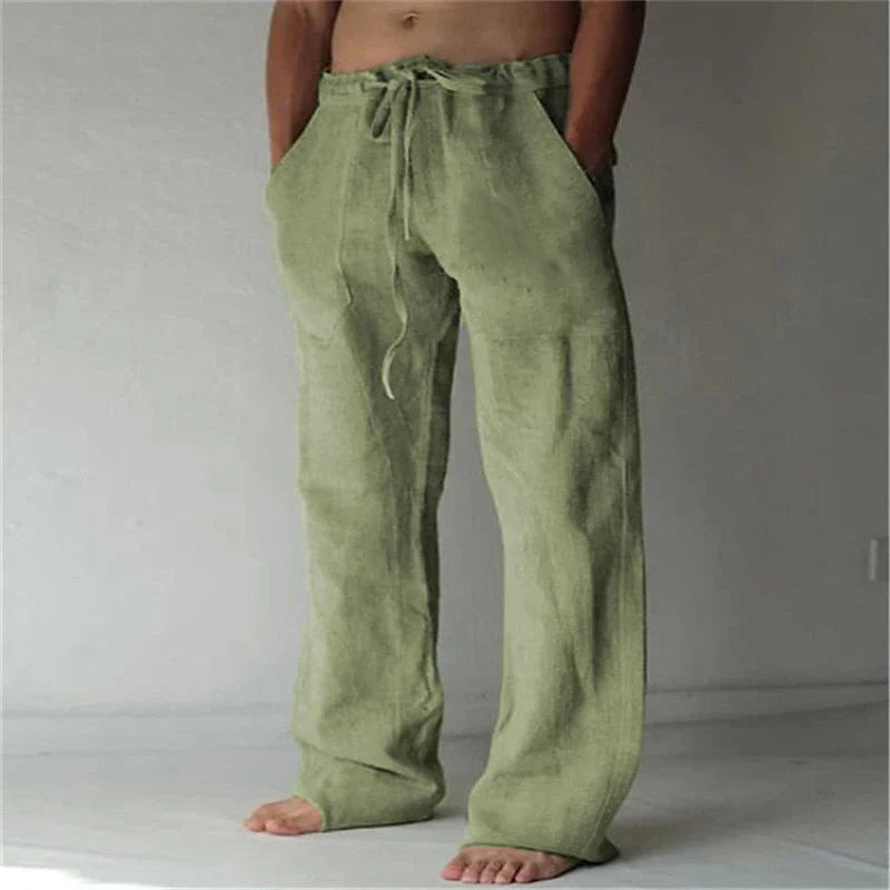 Weite Leinen Comfort-Fit Hose mit Kordelzug Herren Lang