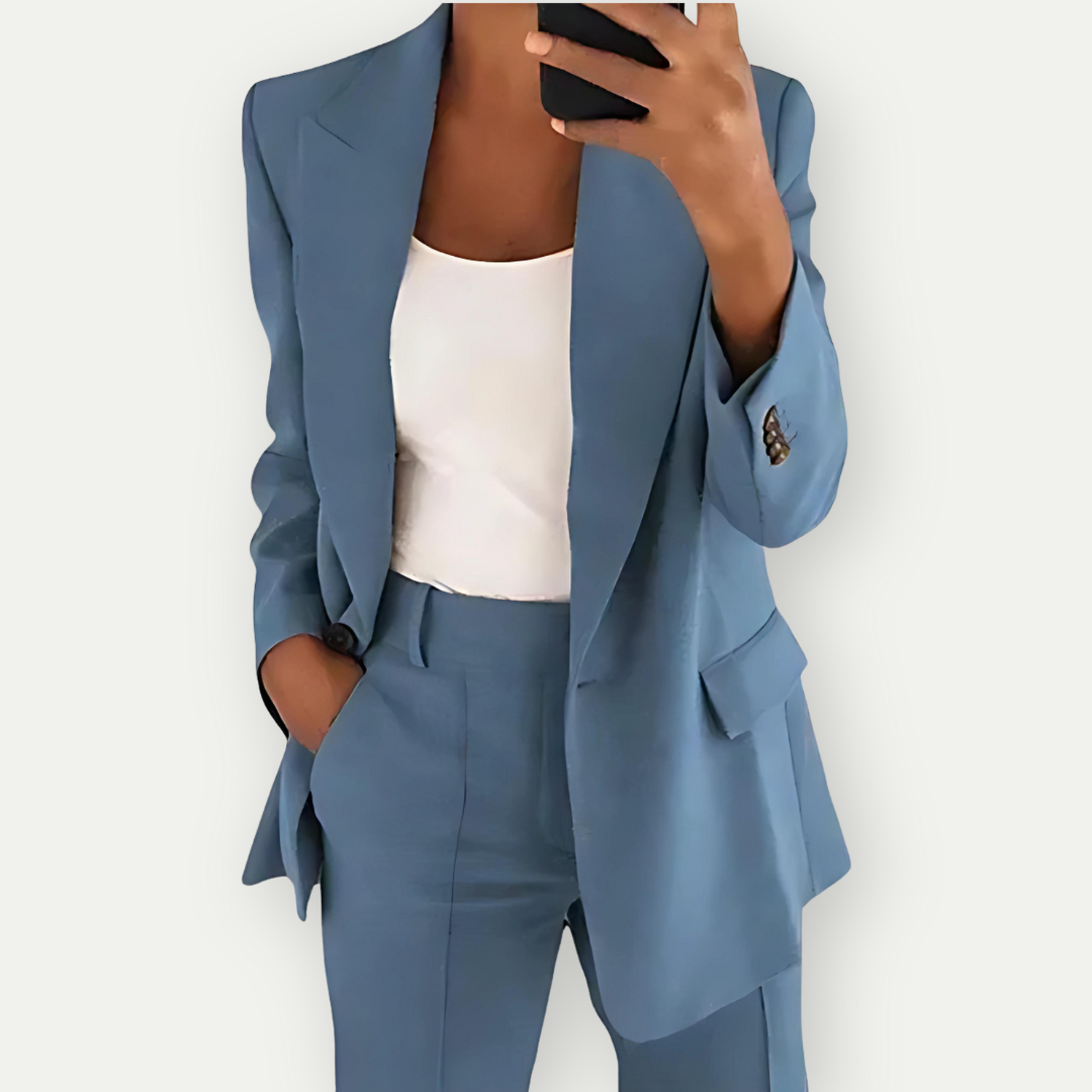 Einfarbiger Blazer und Hosenset für Damen