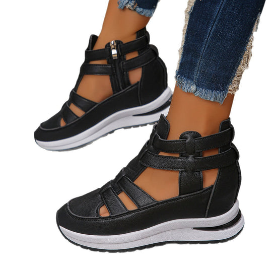 Bequeme Leichte Damen Keilsandalen mit Reißverschluss