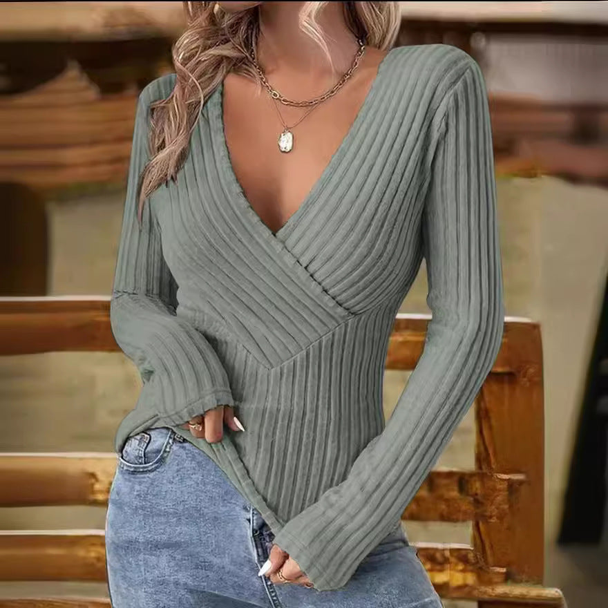 Langärmliger Pullover mit V-Ausschnitt für Damen