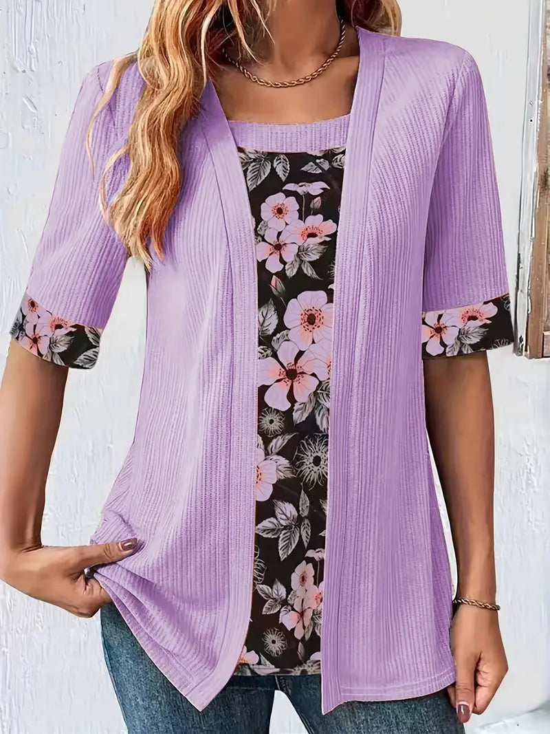 2 in 1 Shirt mit Blumendruck für Damen