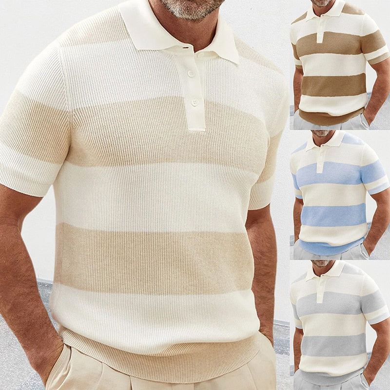 Gestreiftes Herren Strick-Poloshirt