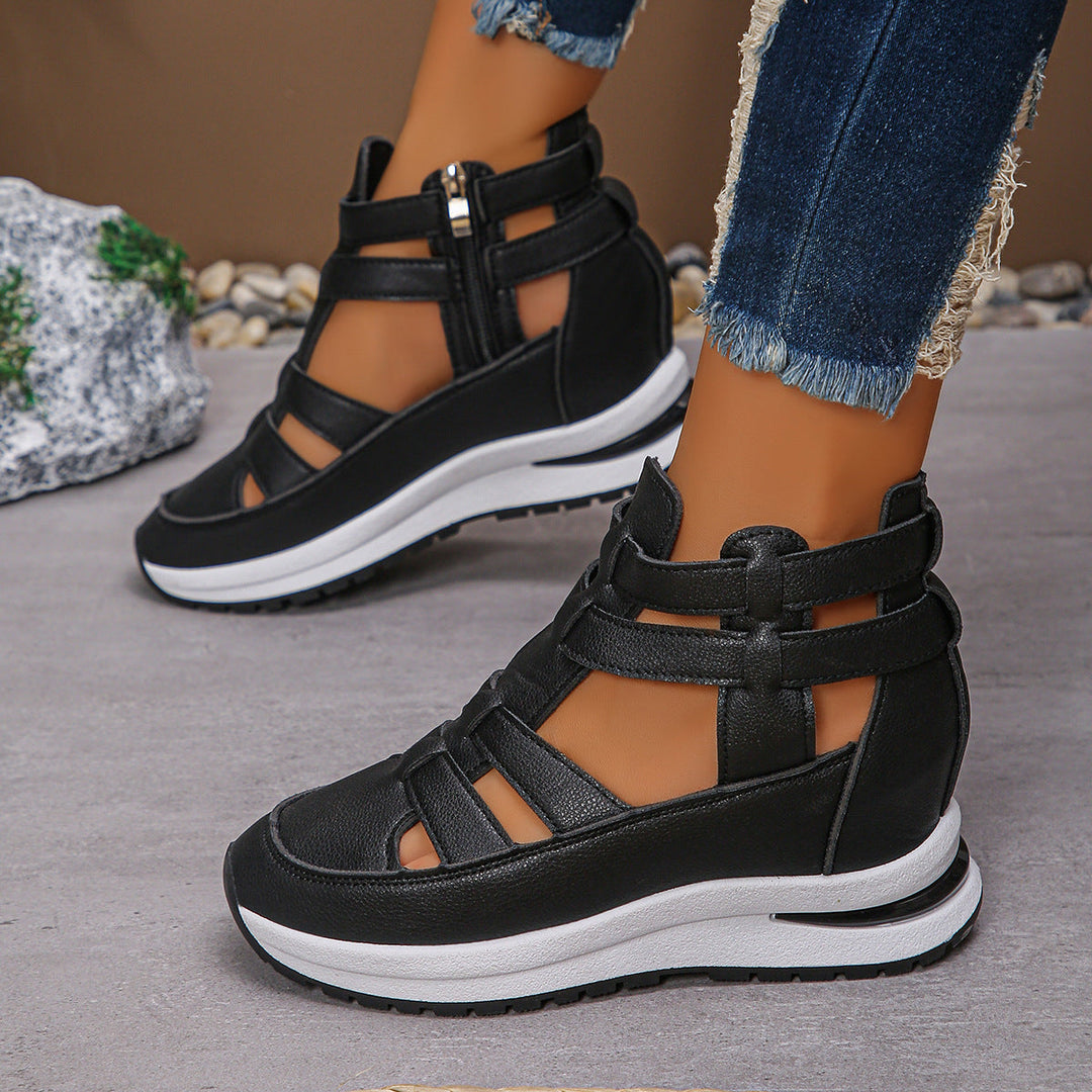 Bequeme Leichte Damen Keilsandalen mit Reißverschluss