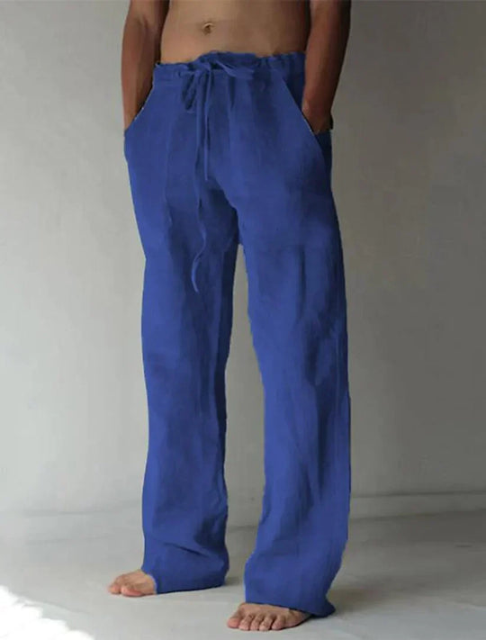 Weite Leinen Comfort-Fit Hose mit Kordelzug Herren Lang