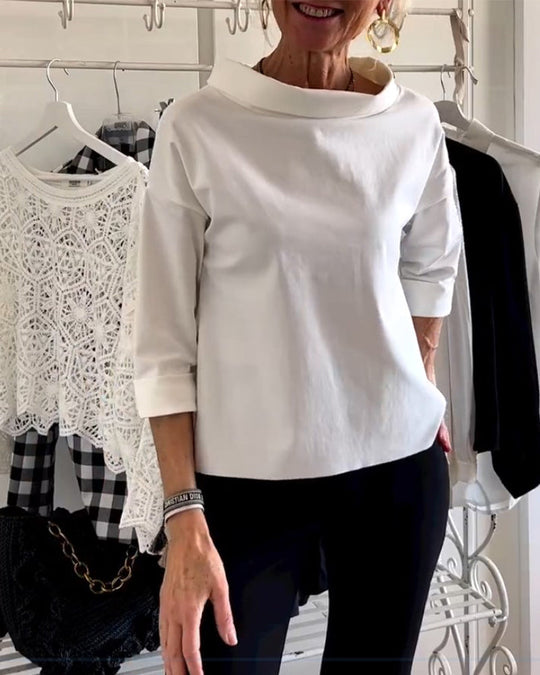 Elegante 3/4-Arm Bluse mit U-Boot-Ausschnitt Damen