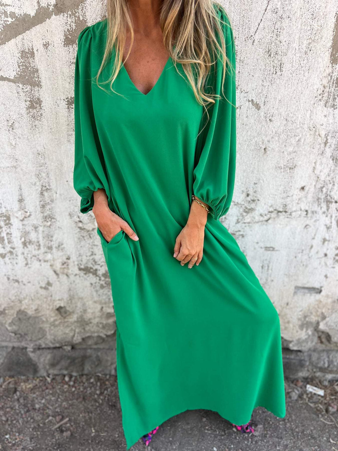 Elegantes Damen V-Ausschnitt Maxikleid