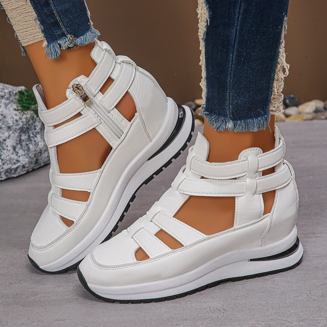 Bequeme Leichte Damen Keilsandalen mit Reißverschluss