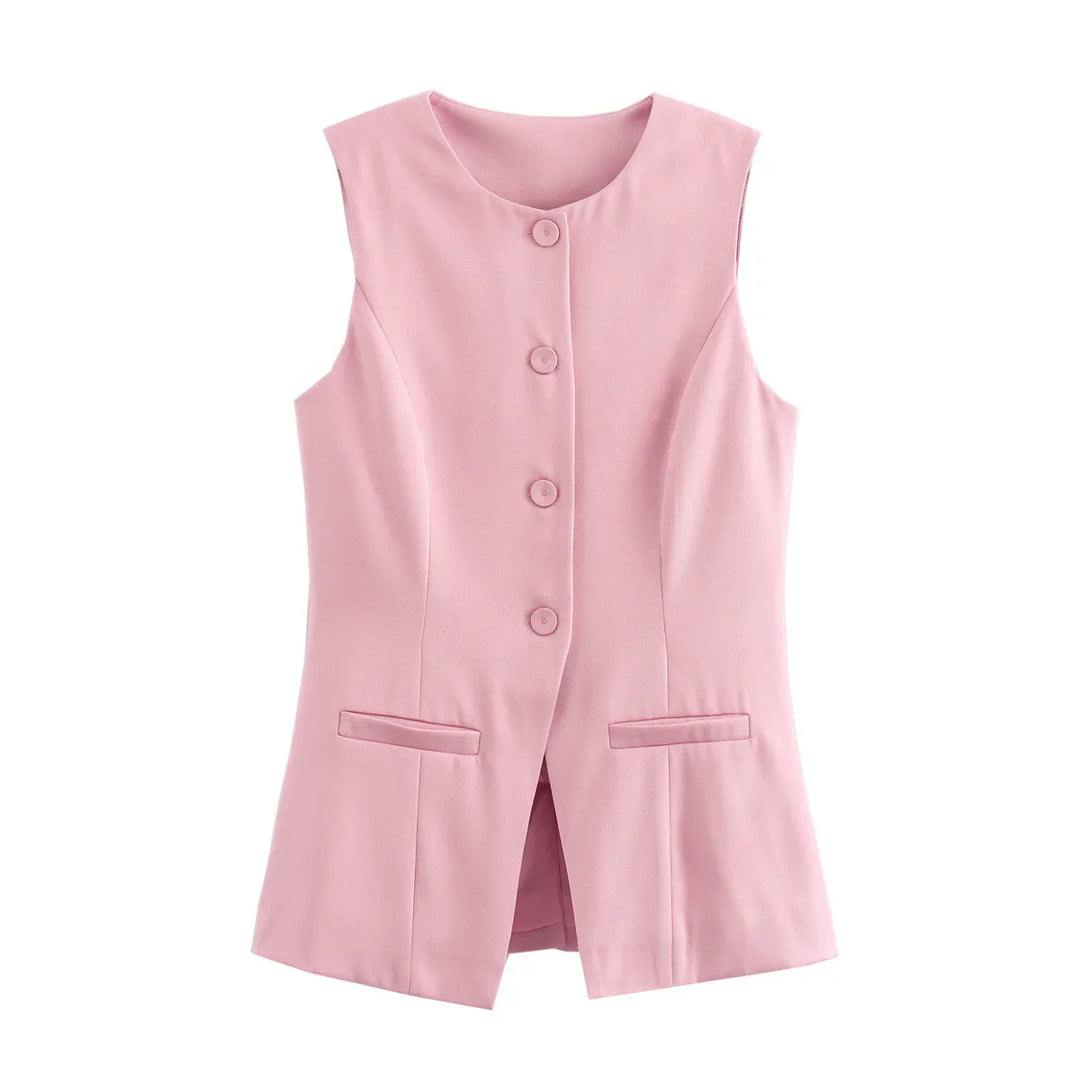 Elegantes Damen Zweiteiler-Set Vintage Kurzarm Knopfleiste