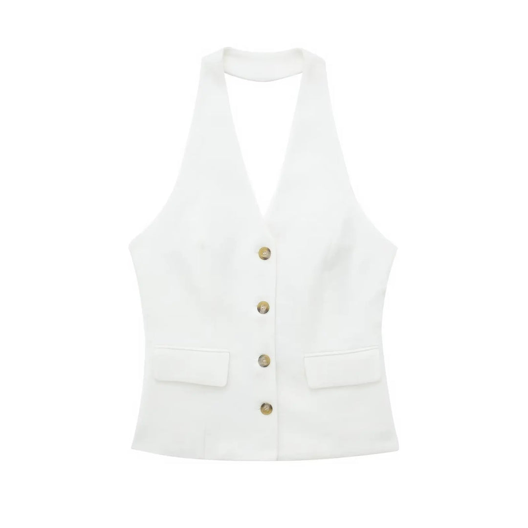Elegantes Damen Neckholder Set Rückenfrei Slim-Fit Hose