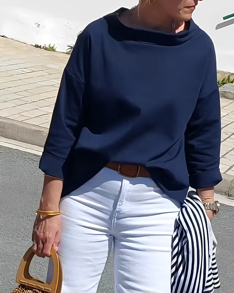 Elegante 3/4-Arm Bluse mit U-Boot-Ausschnitt Damen