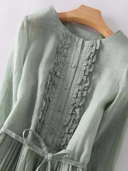 Retro Damen Kleid mit Rundhals und Taillenband