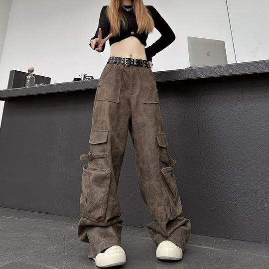 Damen Cargo-Hose aus Wildleder im Vintage-Look