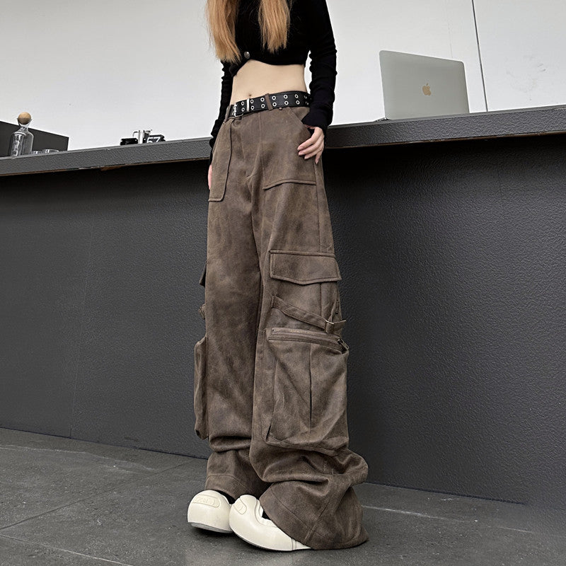 Damen Cargo-Hose aus Wildleder im Vintage-Look