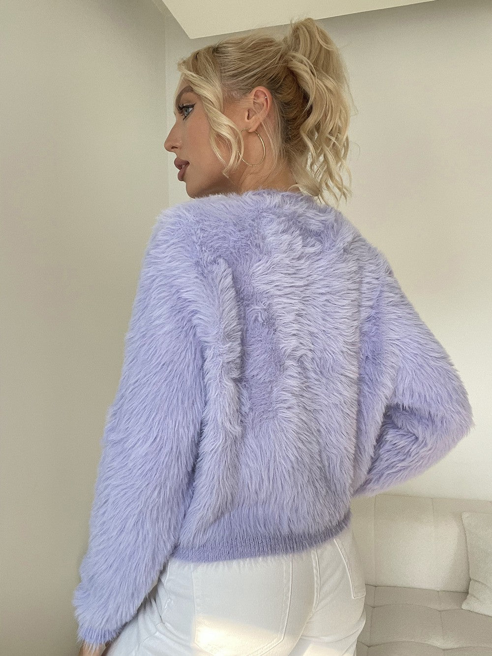 Flauschige Strickjacke mit Knöpfen für Damen