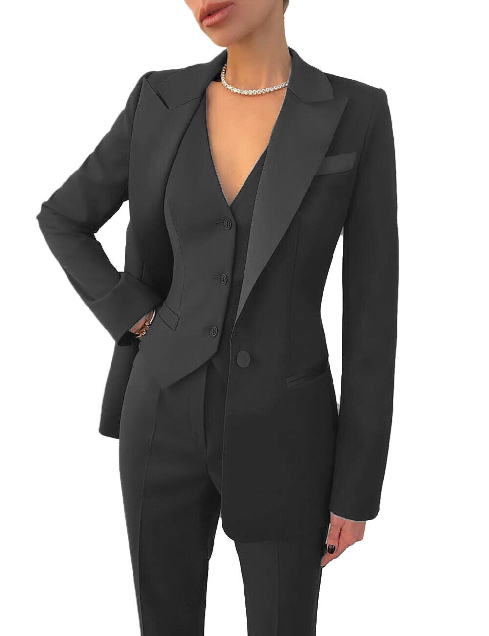 Eleganter Damen 3-Teiler Business Hosenanzug mit Weste