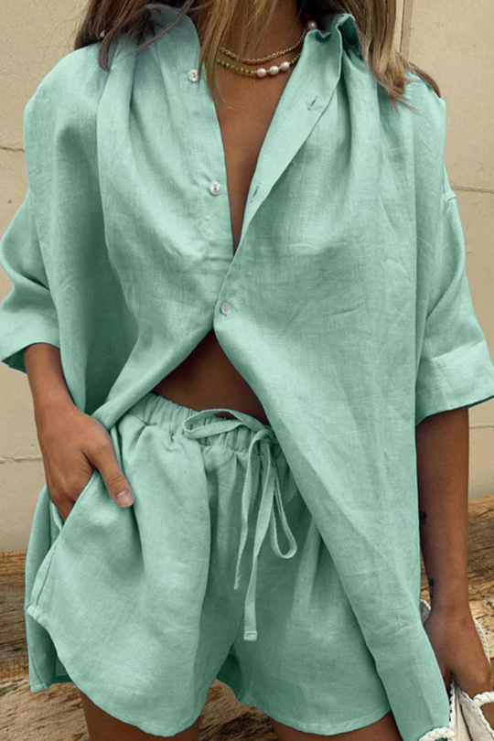 Leichtes Damen Blusen-Set mit weiten Shorts