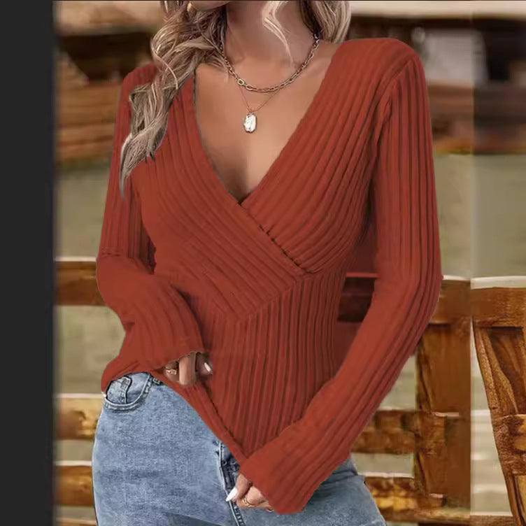 Langärmliger Pullover mit V-Ausschnitt für Damen