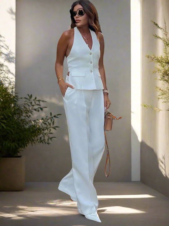 Elegantes Damen Neckholder Set Rückenfrei Slim-Fit Hose