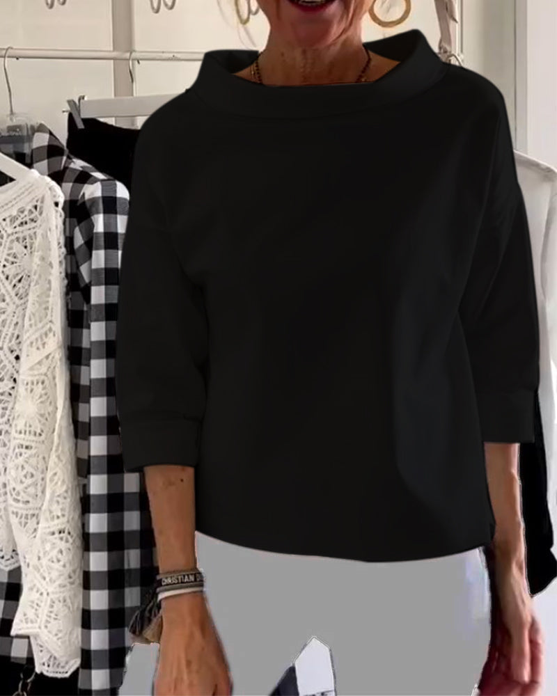 Elegante 3/4-Arm Bluse mit U-Boot-Ausschnitt Damen
