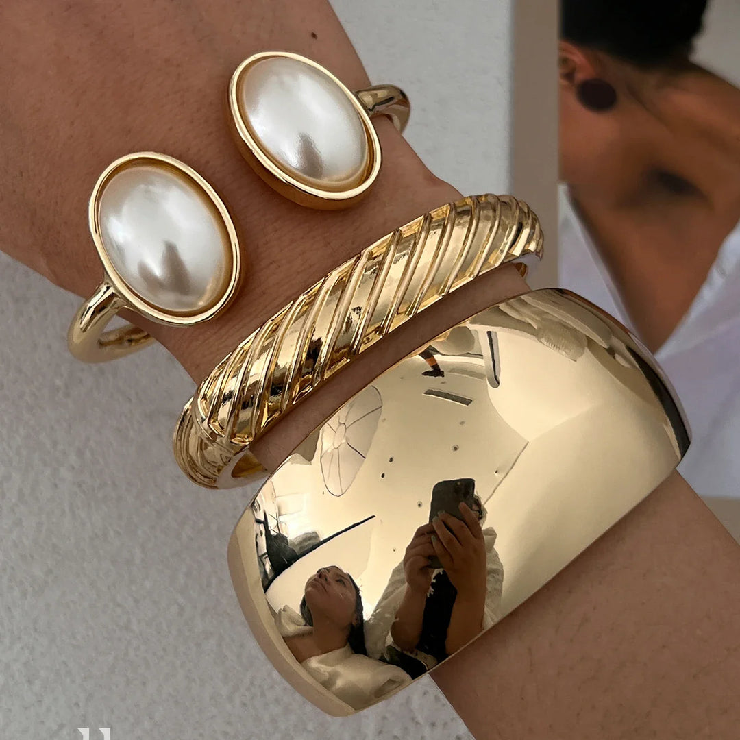 Vintage Chunky Damen Armreif Gold Modeschmuck