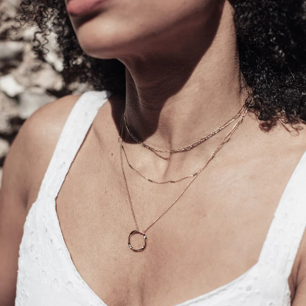 Dreireihige Damen Halskette mit Kreis Design Gold 18k
