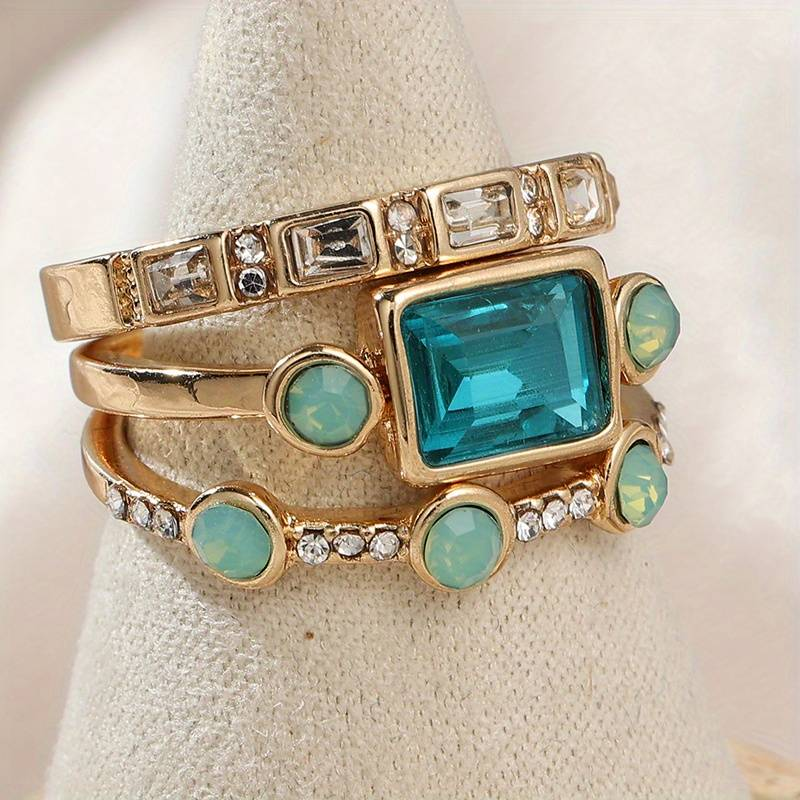 Vintage Blauer Kristall Damen Ringset