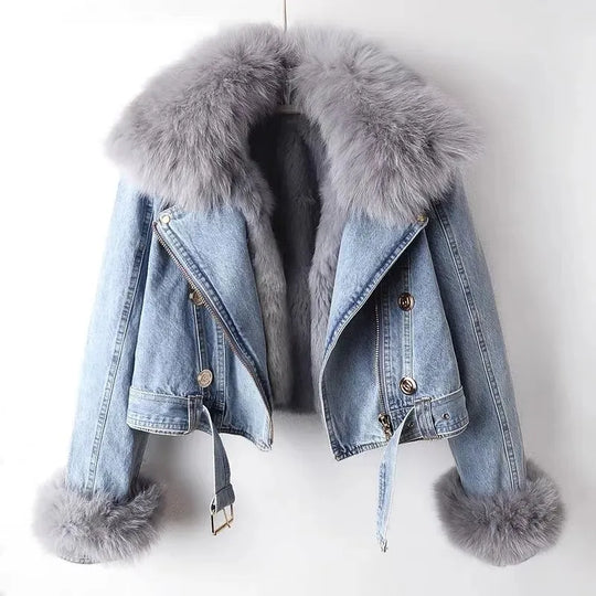 Denimjacke mit Pelz für Damen