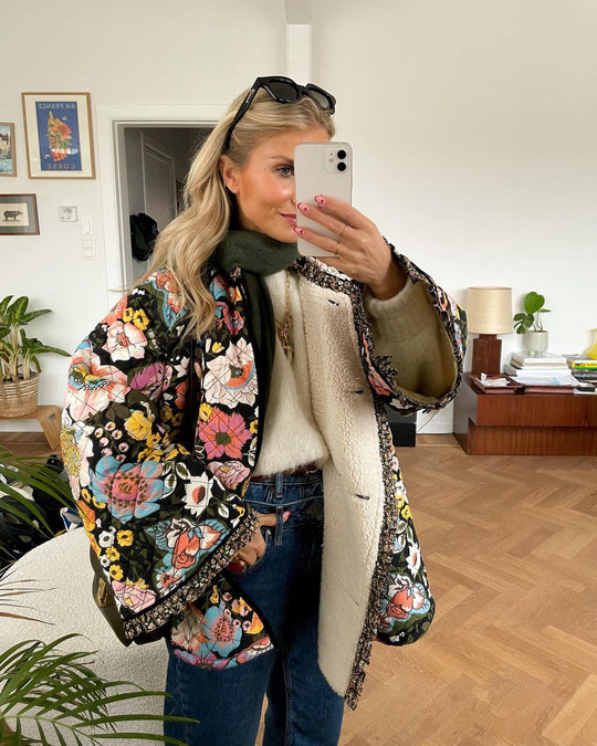 Gesteppte Jacke mit Blumenmuster für Damen