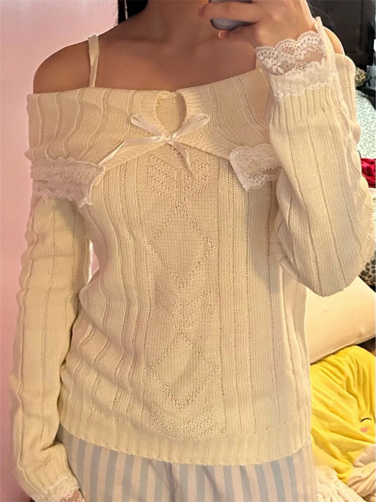 Off-Shoulder Pullover mit Schleife für Damen