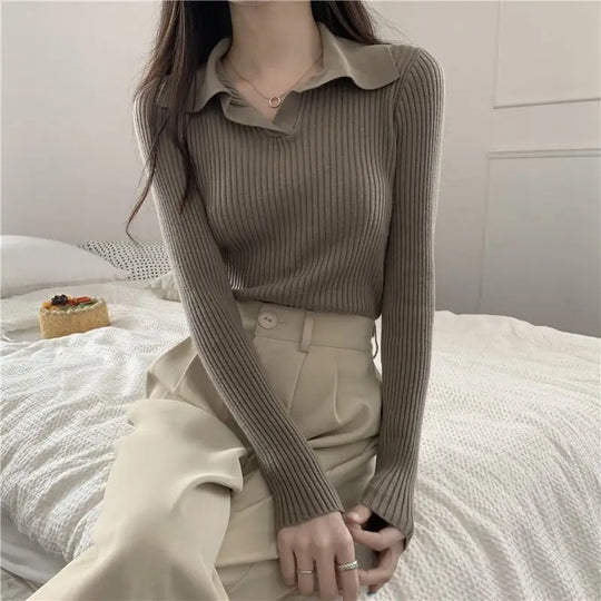 Langärmeliger Pullover mit Kragen für Damen