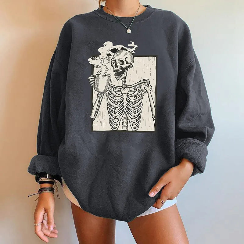 Übergroßes Sweatshirt mit Skelett-Grafik für Damen