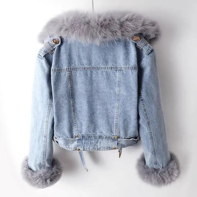 Denimjacke mit Pelz für Damen