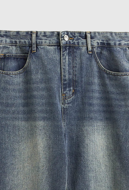 Gewaschene Jeans mit weitem Bein mit Fransen für Herren