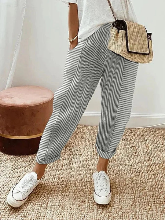 Gestreifte Damen Stoffhose