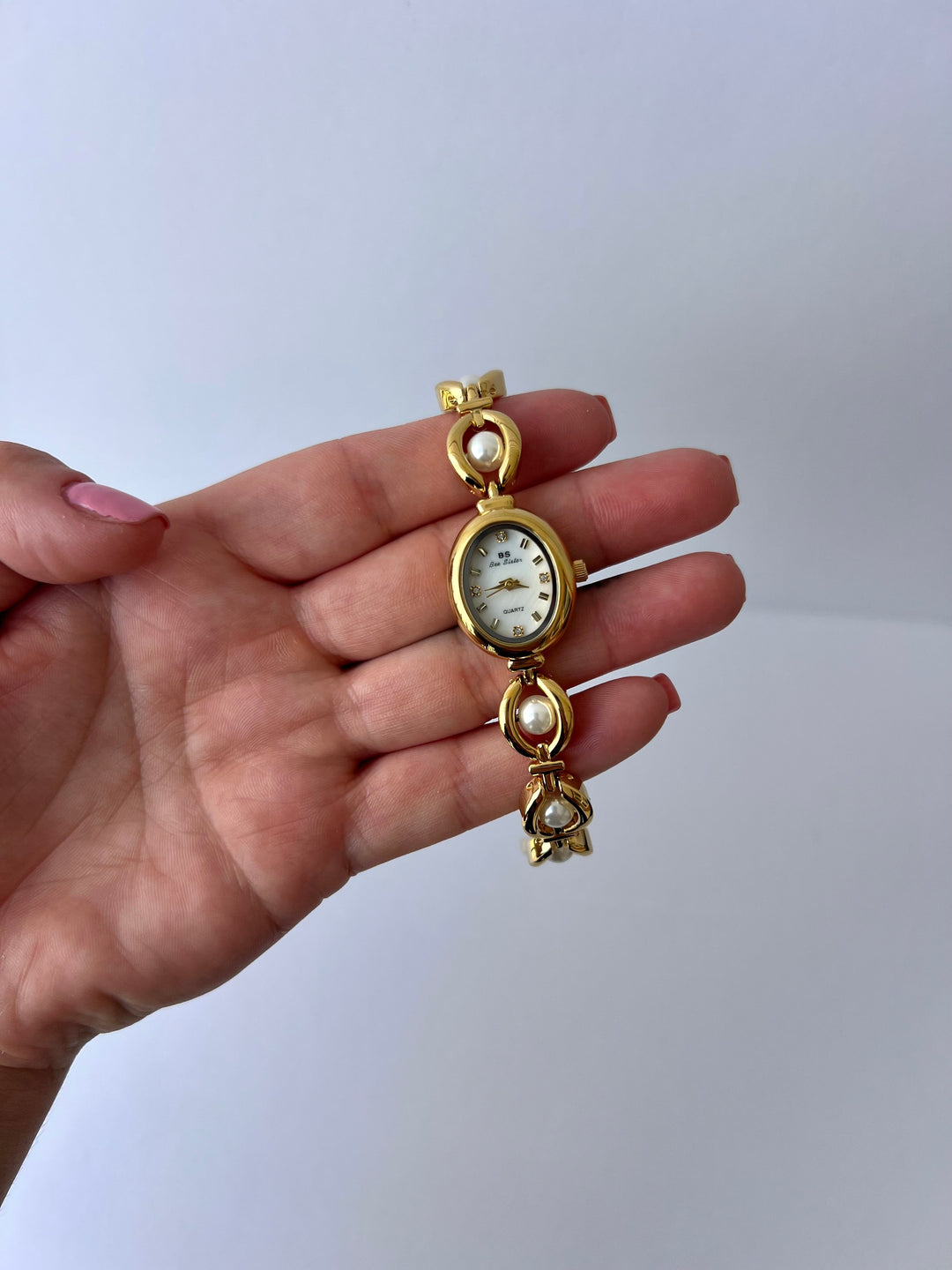Vintage Gold Damen Armbanduhr Perlmutt
