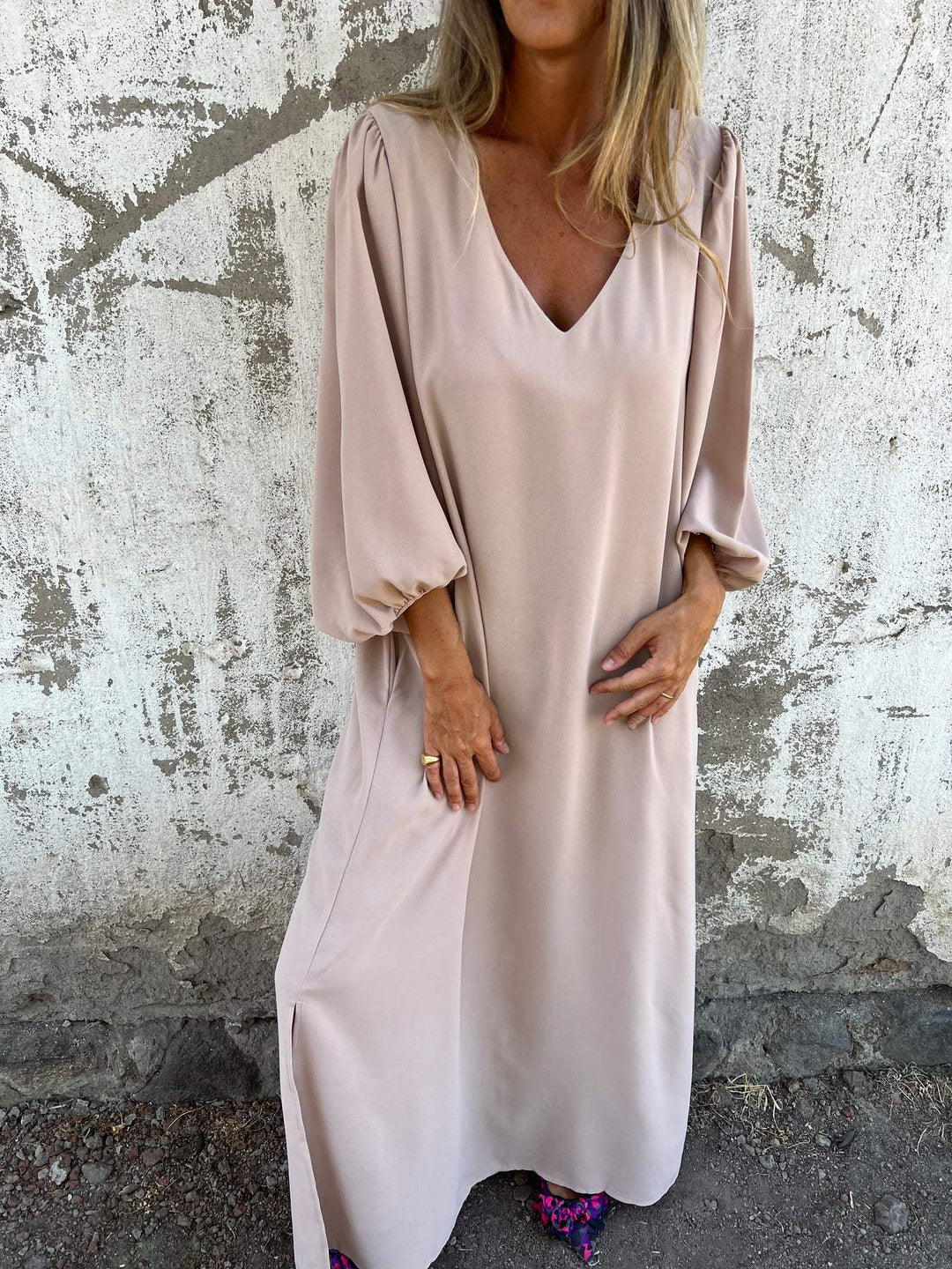 Elegantes Damen V-Ausschnitt Maxikleid