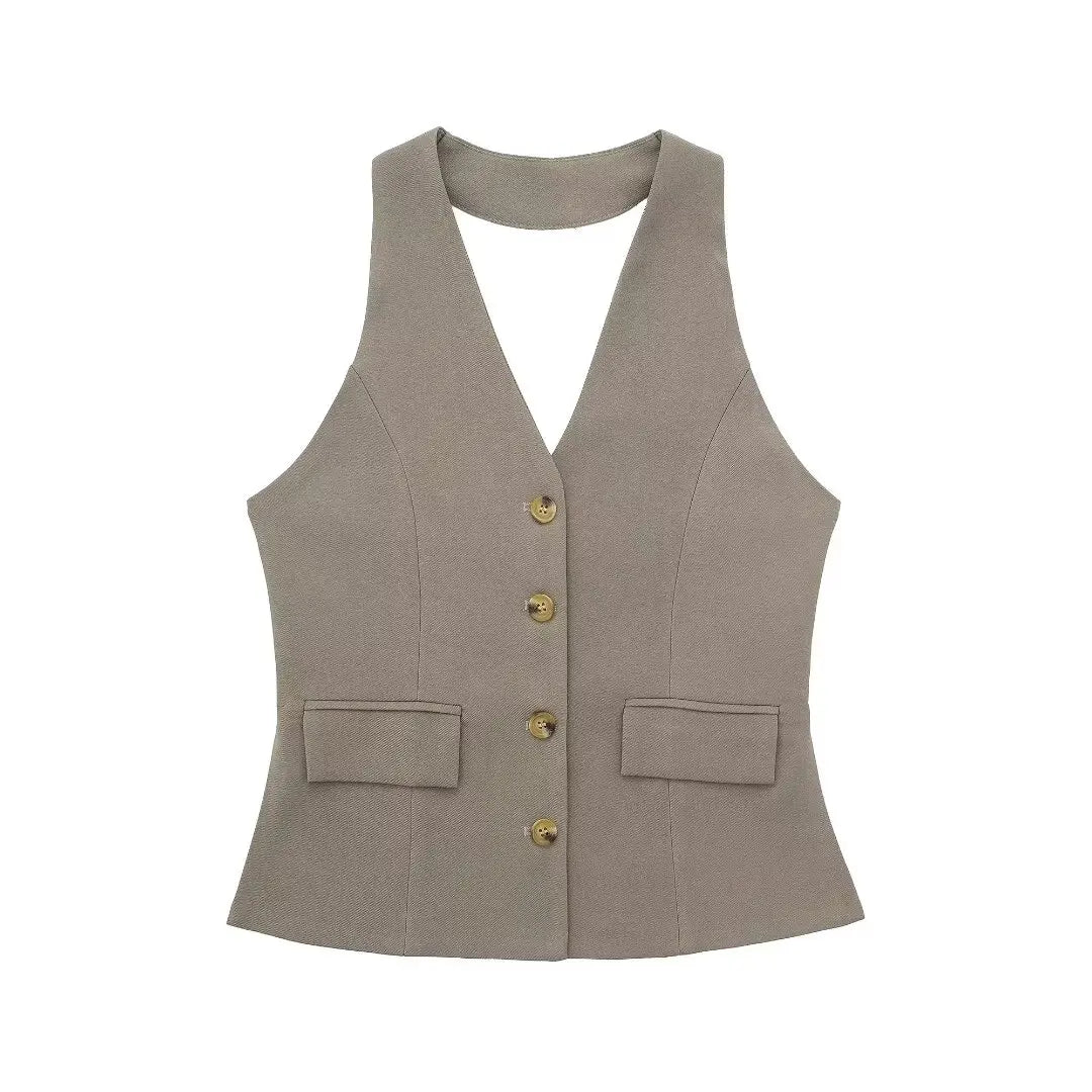 Elegantes Damen Neckholder Set Rückenfrei Slim-Fit Hose