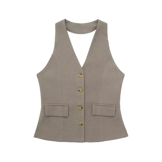 Elegantes Damen Neckholder Set Rückenfrei Slim-Fit Hose