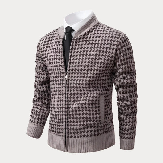 Schmal geschnittene gemusterte Strickjacke für Herren