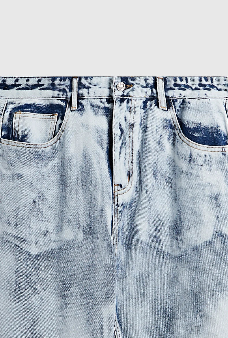 Gefärbte gewaschene Jeans mit weitem Bein für Herren