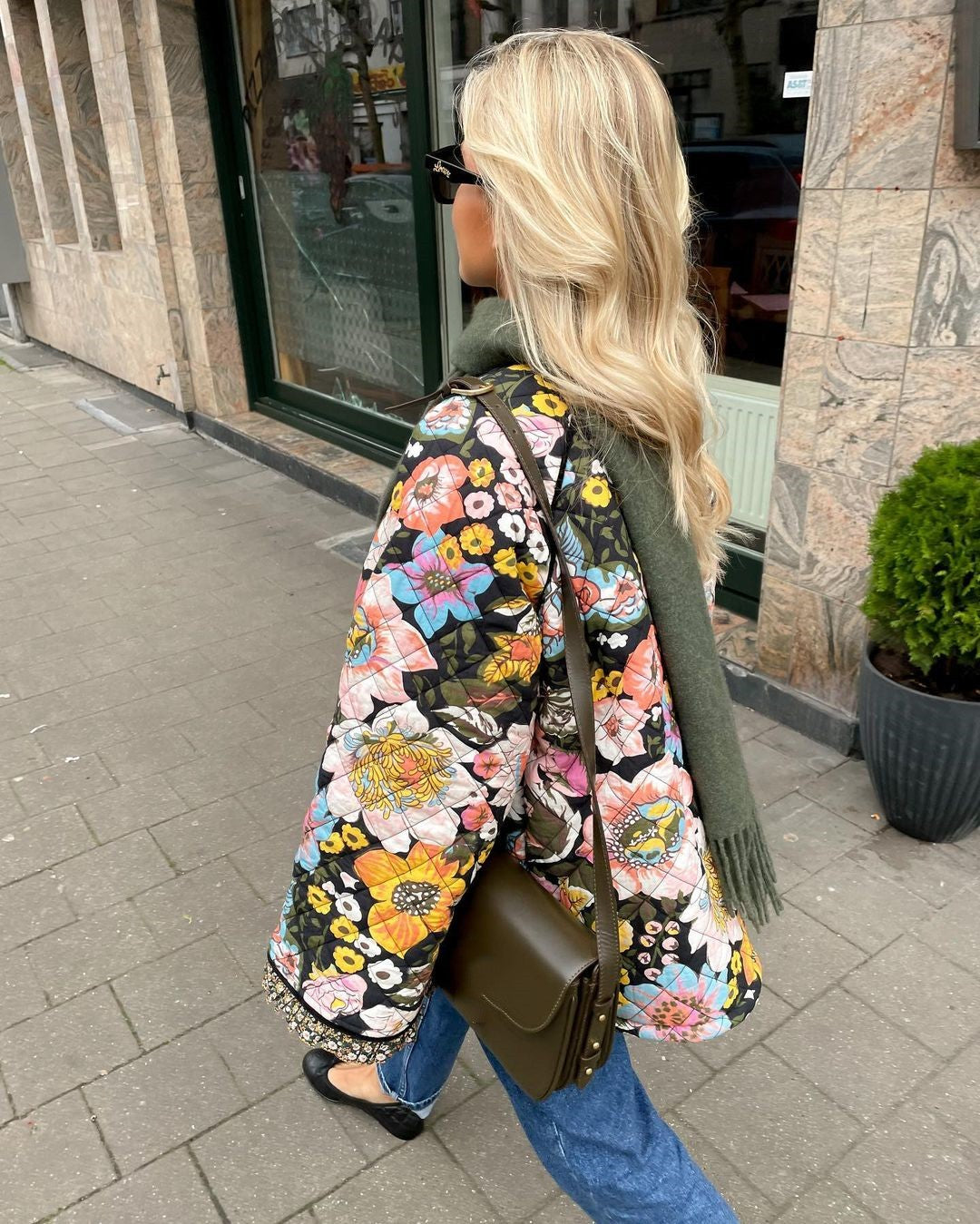 Gesteppte Jacke mit Blumenmuster für Damen