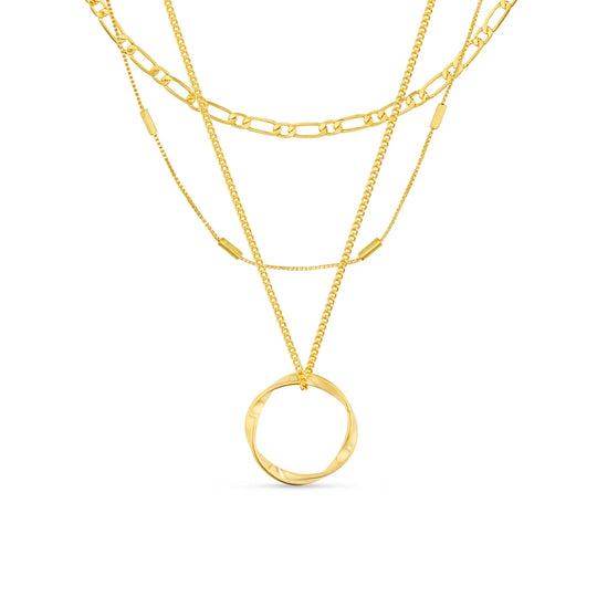 Dreireihige Damen Halskette mit Kreis Design Gold 18k